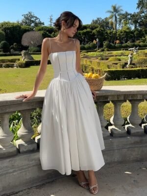 Evelisse | Letnia sukienka midi o lekkim, eleganckim fasonie – Biały