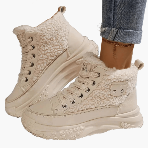 Babette – Modne Buty High Top z Ciepłym Futerkiem i Podeszwą Plateau – Khaki