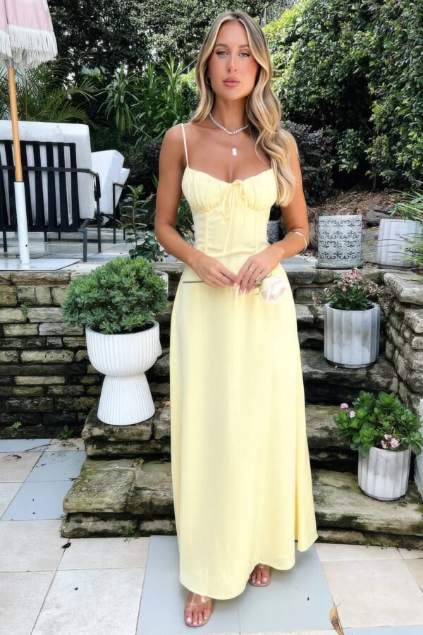 Eliza | Sukienka Maxi o Eleganckim Letnim Kroju – Żółty
